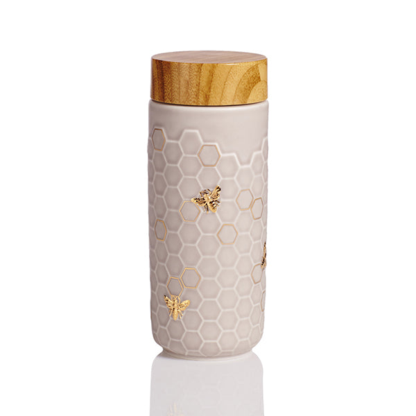 Honey Bee Ceramic Travel Mug / Gold 12.3 oz